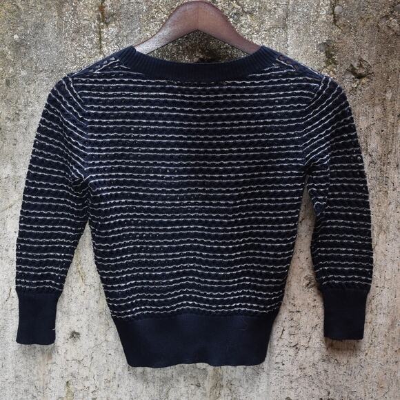 AllSaints Navy & Silver Striped Sheer Knit Sweater Women’s Size 2 (UK 6 / EU 34) - Picture 2 of 4